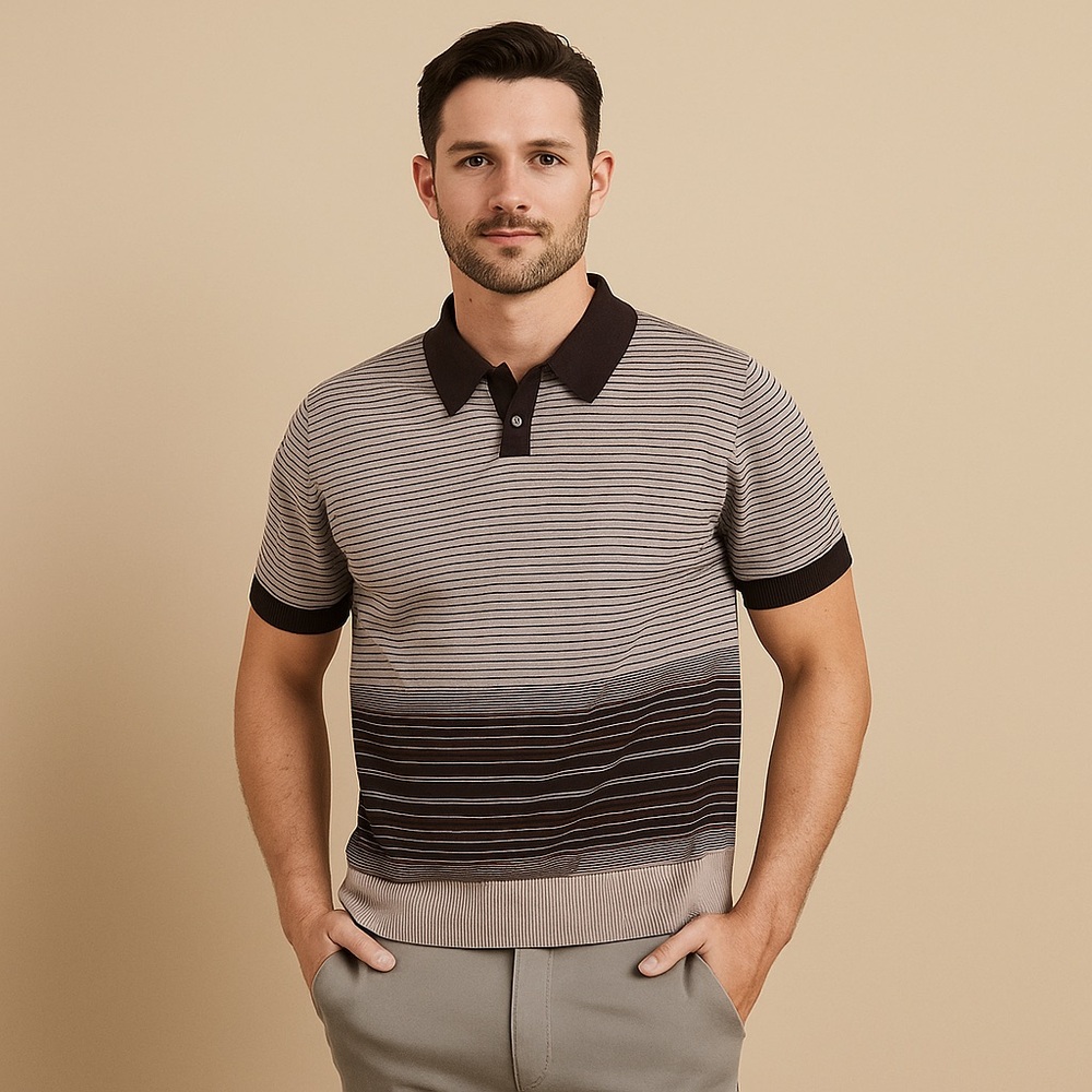 Mr. Turk striped short sleeve polo in brown - L